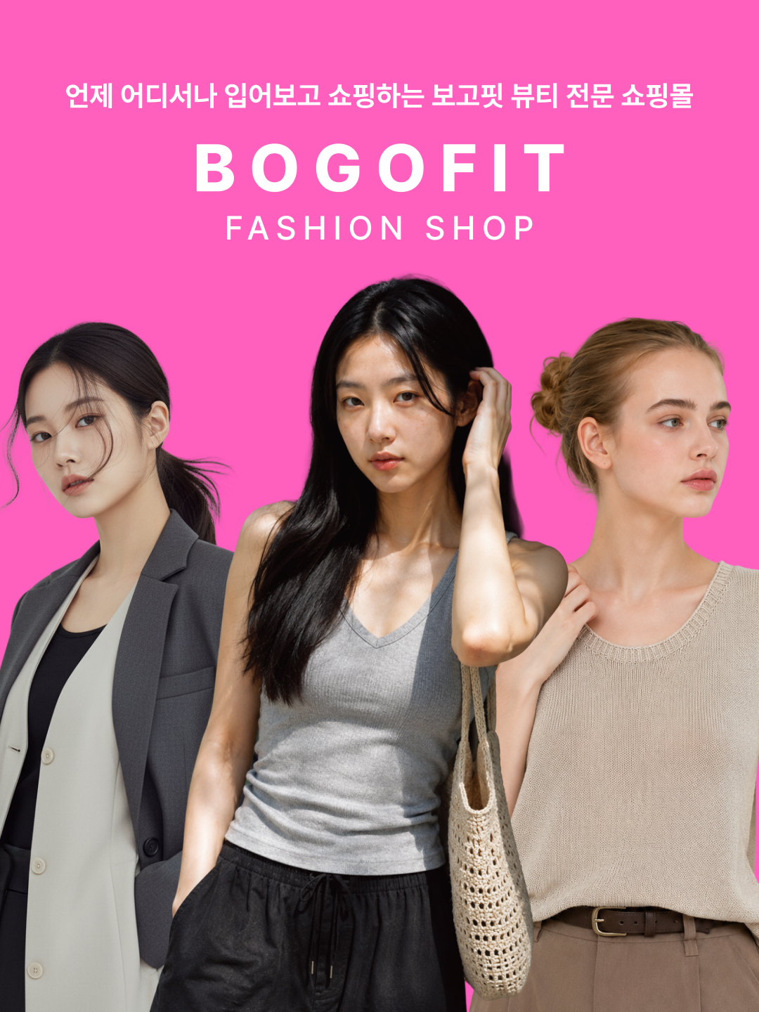 이제 입어보고 쇼핑하세요! 
보고핏 쇼핑몰
오픈 기념 전 품목 25% 이상 할인