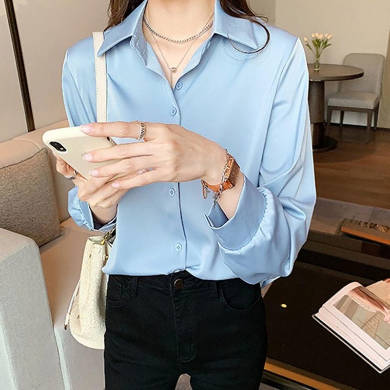 직장인 여성 외출 데일리 깔끔한 디자인 베이직 긴팔 셔츠 여성상의 블라우스 쉬폰 봄셔츠
